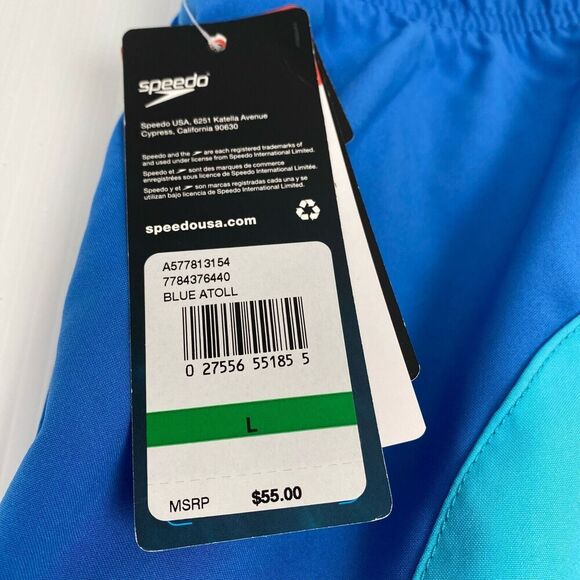 Speedo Men's Swimsuit size L Blue Short Round Solid Block beach UPF 50+ Y2K NEW - Picture 11 of 13